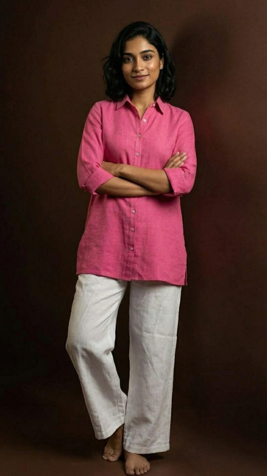 Hot Pink Linen Shirt Set