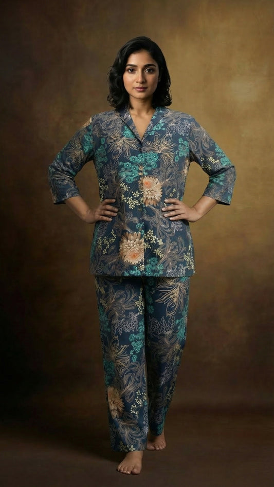 Teal Garden Night Suit