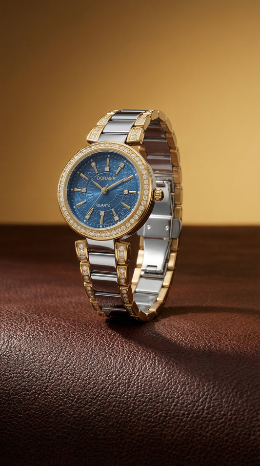 DORAER Two-Tone Crystal Bezel Quartz Watch