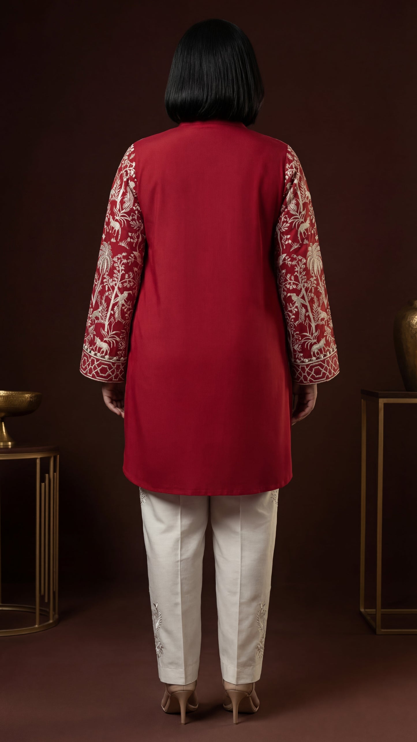 Red Botanical Toile Tunic Set