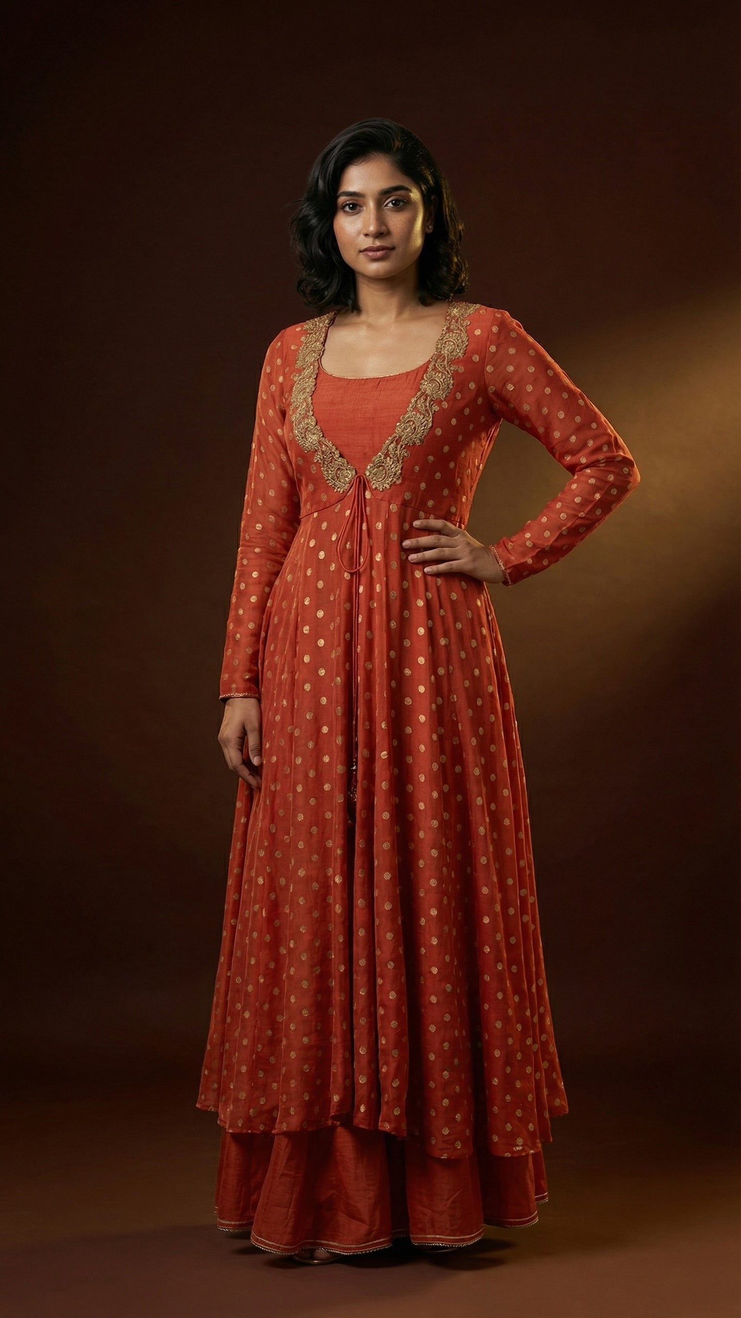 Rust Royale Layered Anarkali