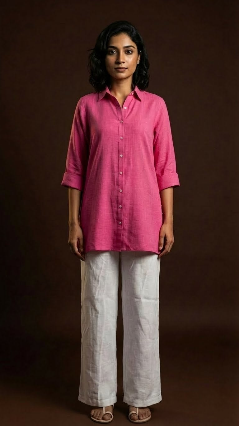 Hot Pink Linen Shirt Set