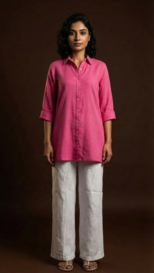 Hot Pink Linen Shirt Set