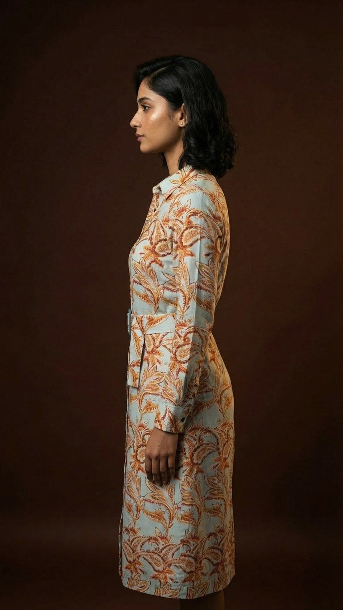 Aqua Botanical Belted Shirt Dress