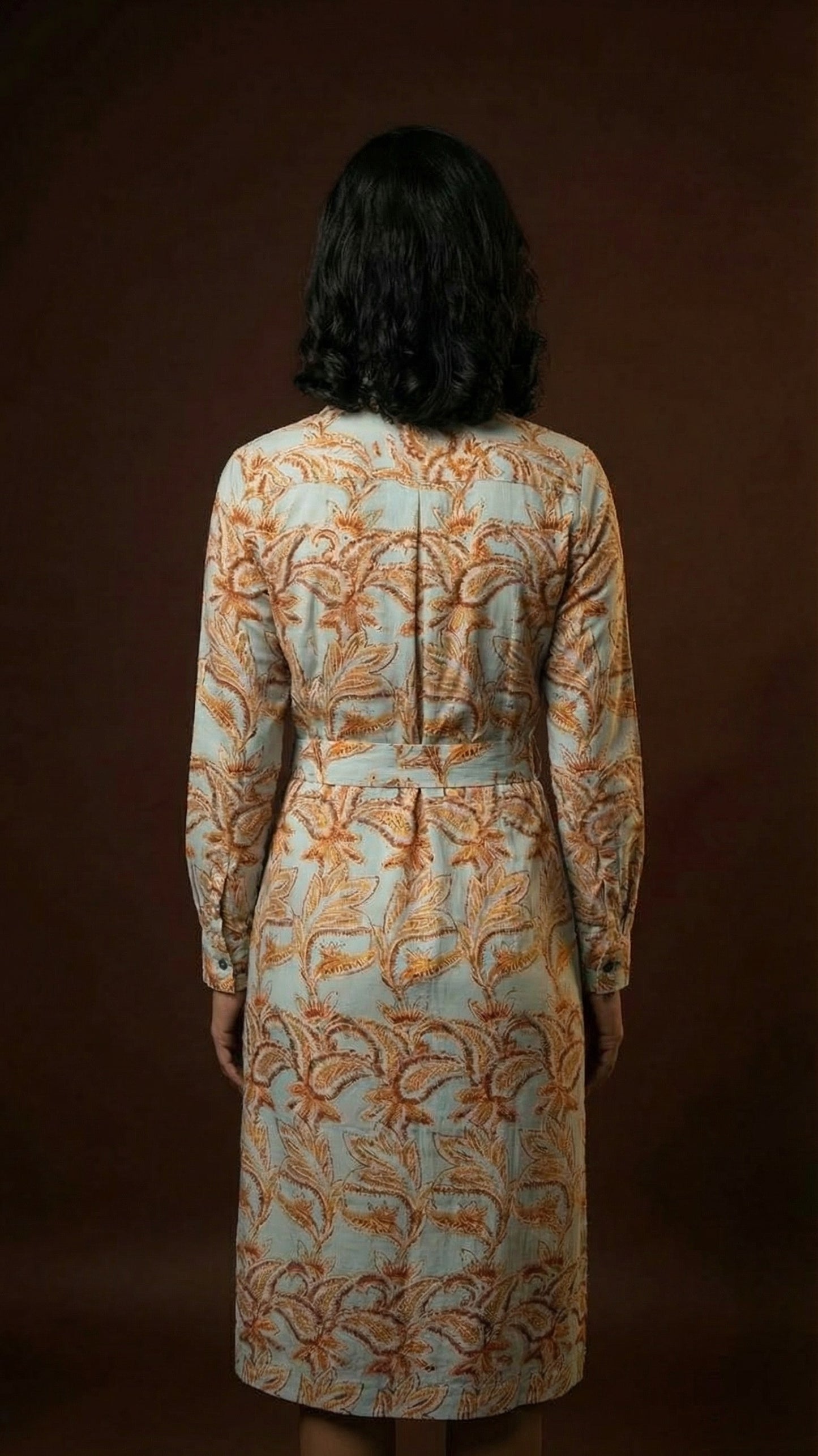 Aqua Botanical Belted Shirt Dress