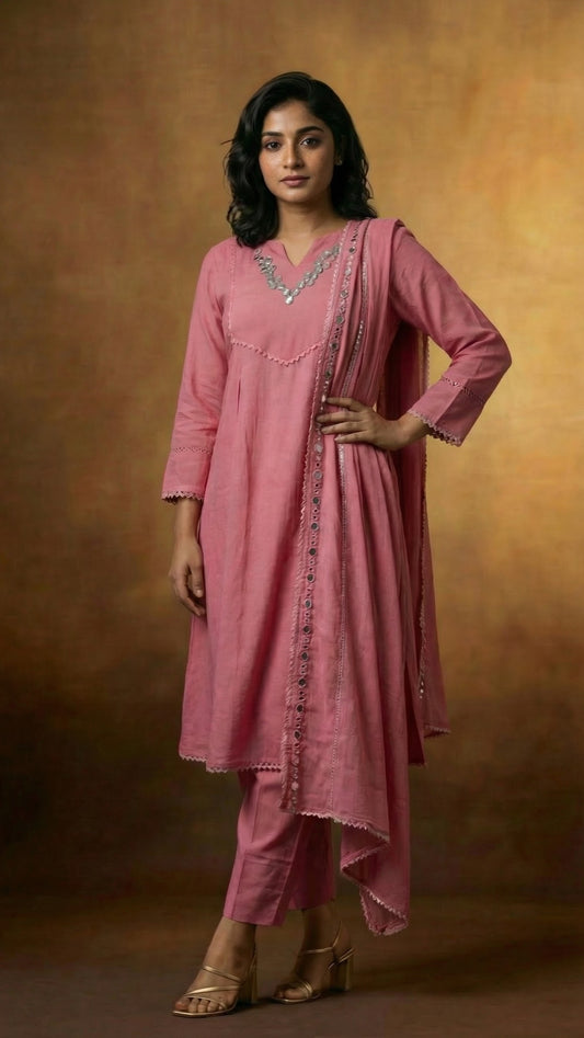 Rose Petal Embroidered Three-Piece