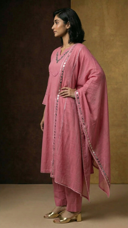 Rose Petal Embroidered Three-Piece