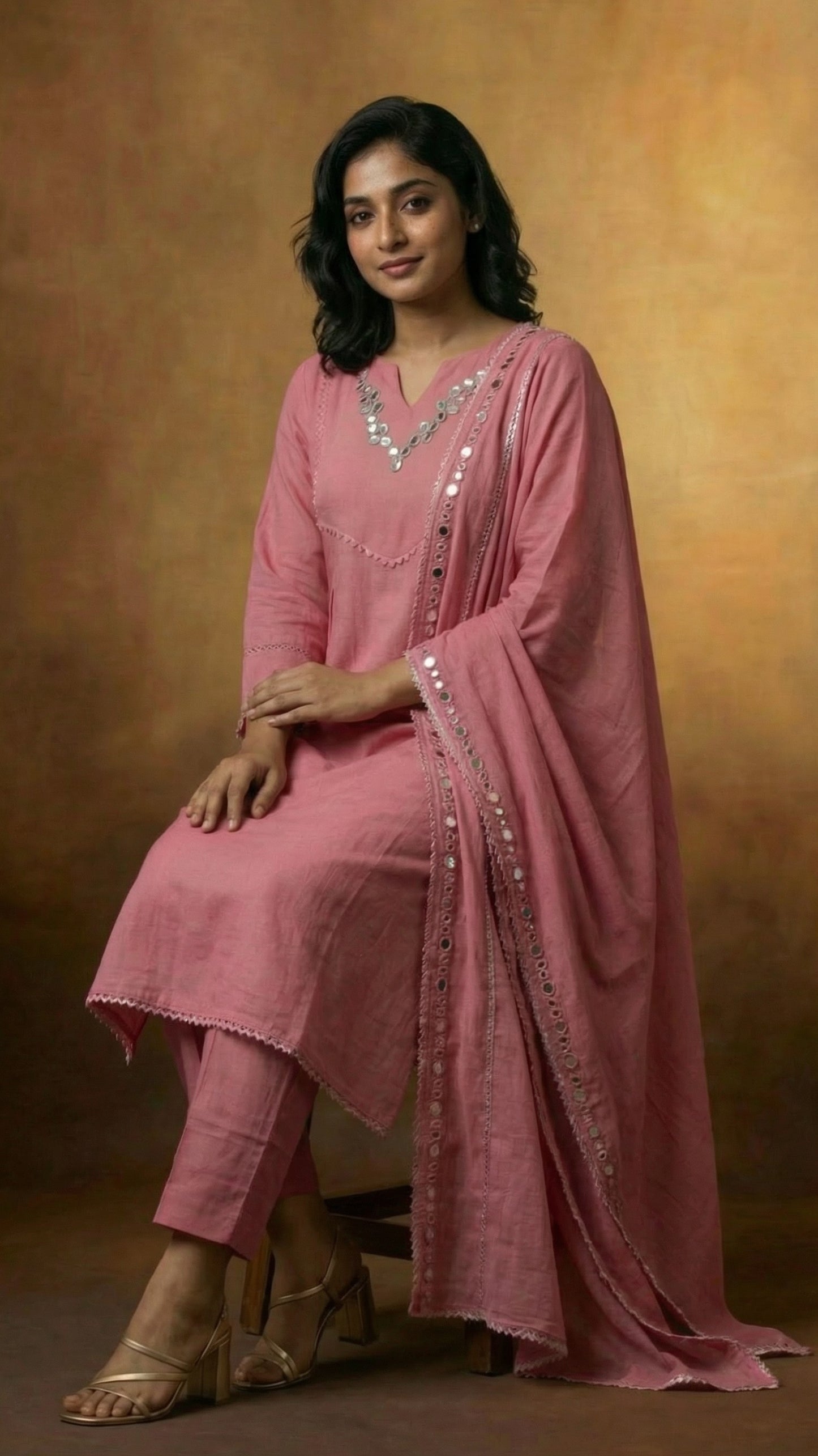 Rose Petal Embroidered Three-Piece