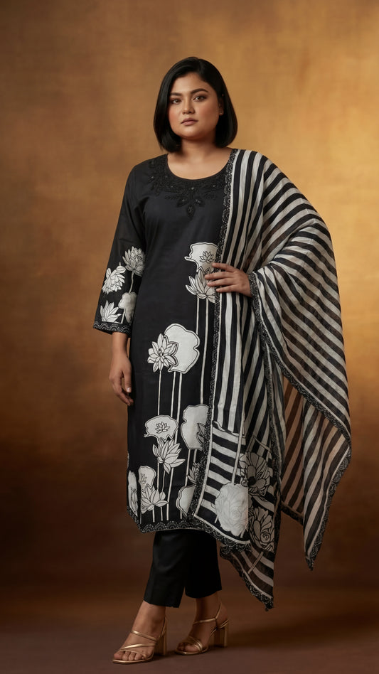 Monochrome Lotus Three-Piece Set