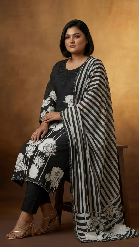 Monochrome Lotus Three-Piece Set