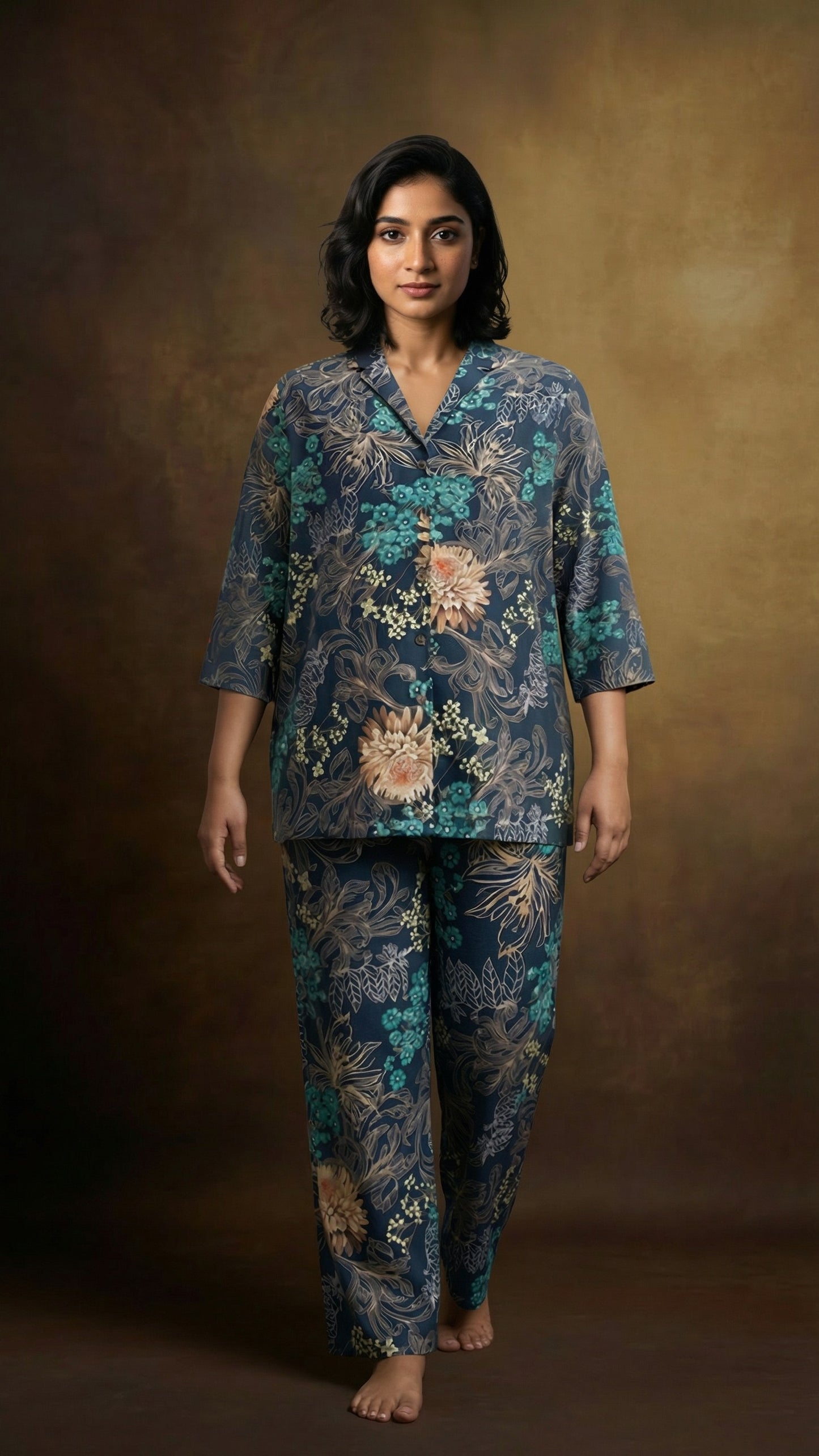 Teal Garden Night Suit