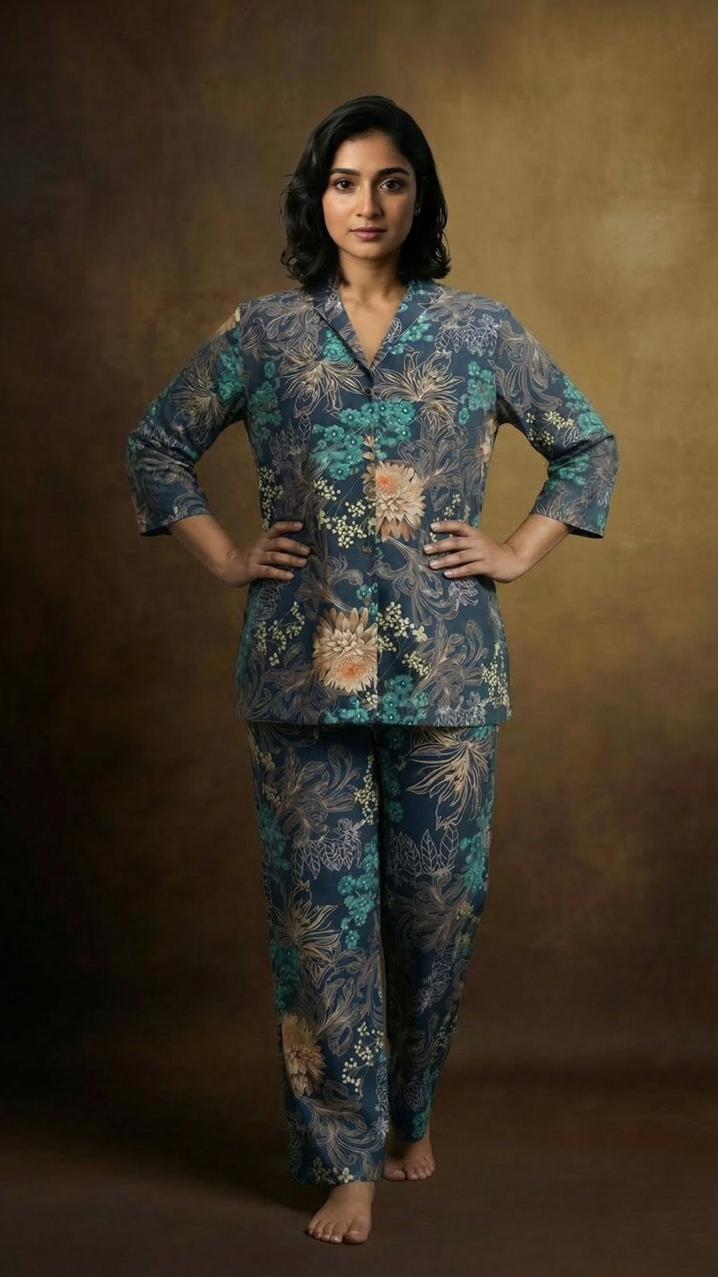 Teal Garden Night Suit