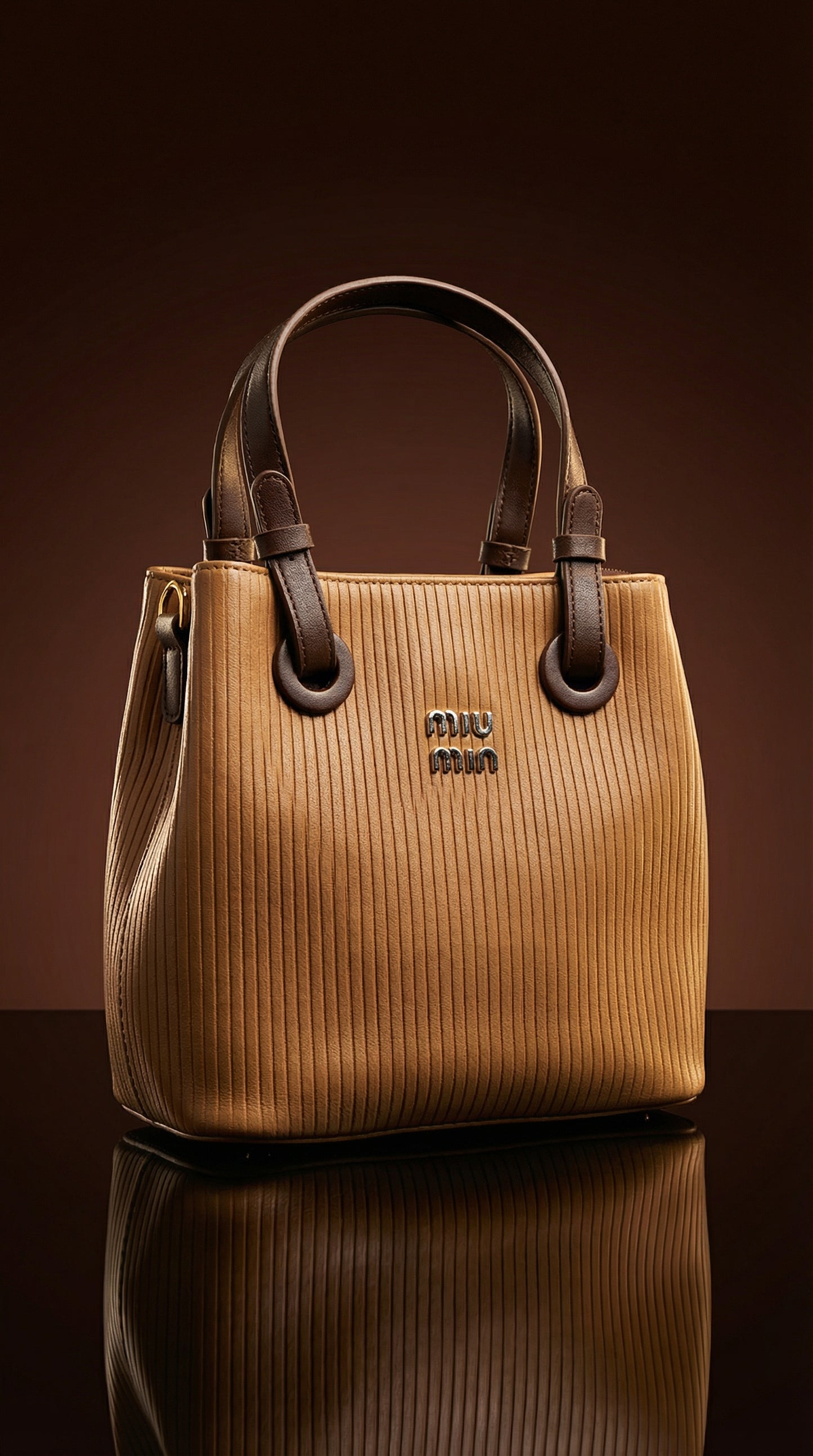 Camel Vertige Ribbed Tote