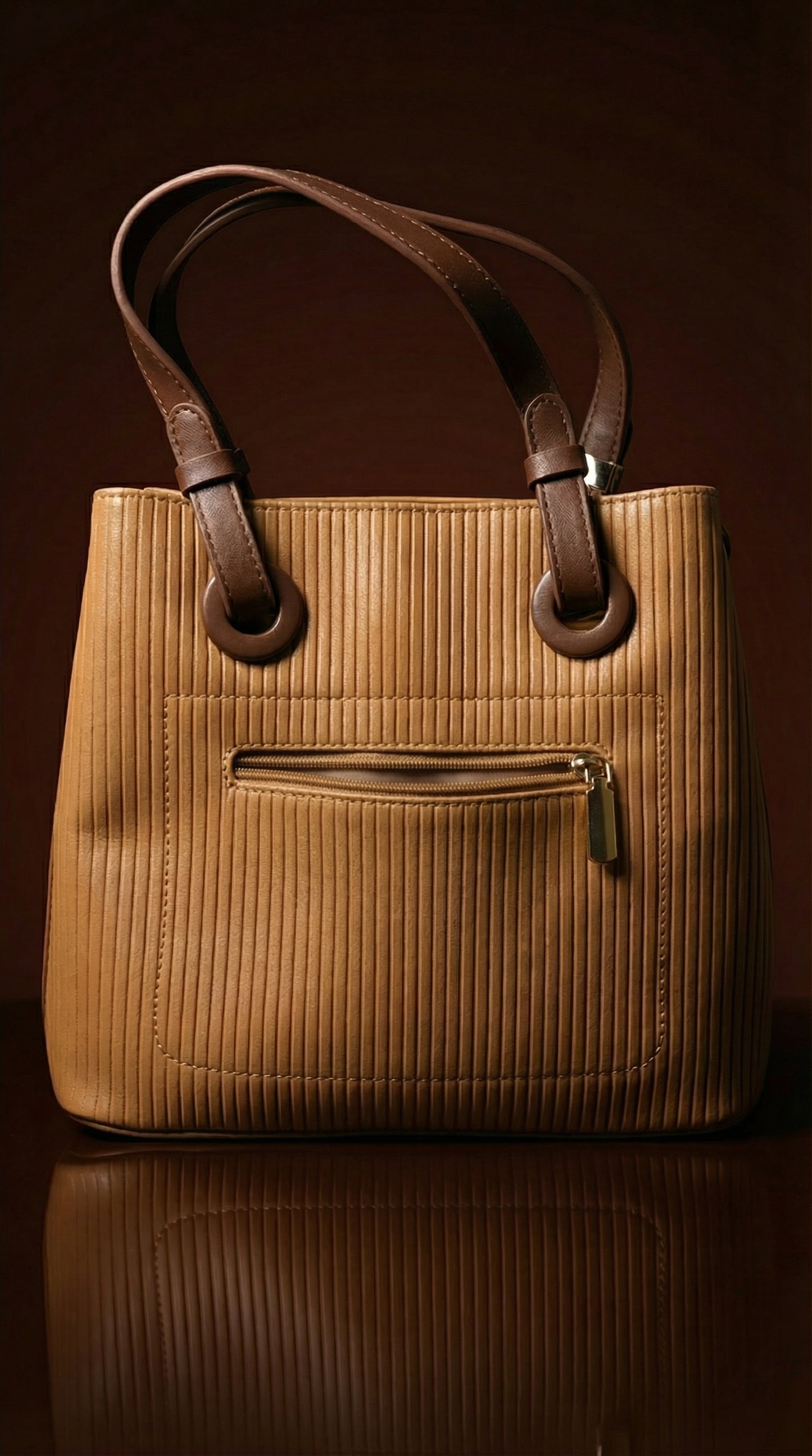 Camel Vertige Ribbed Tote