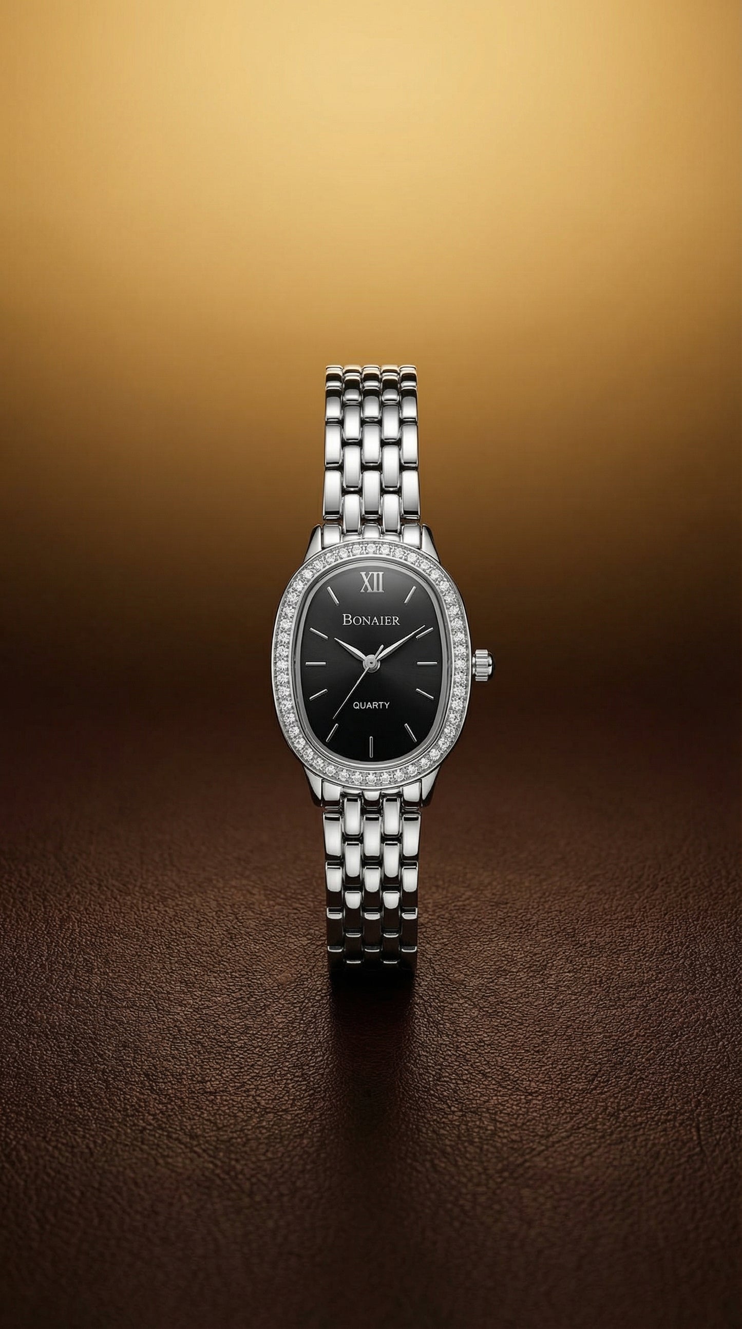 BONMIR Oval Crystal Bezel Quartz Watch
