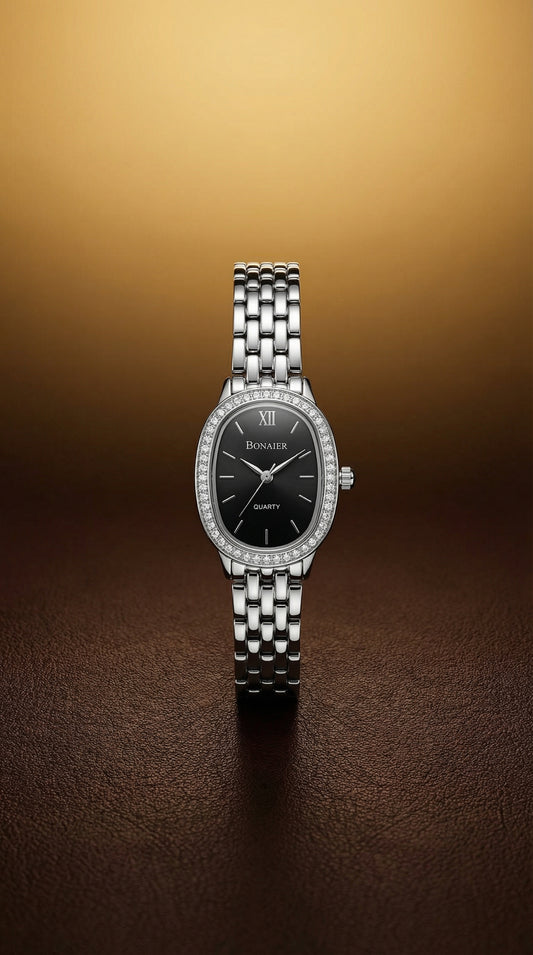 BONMIR Oval Crystal Bezel Quartz Watch
