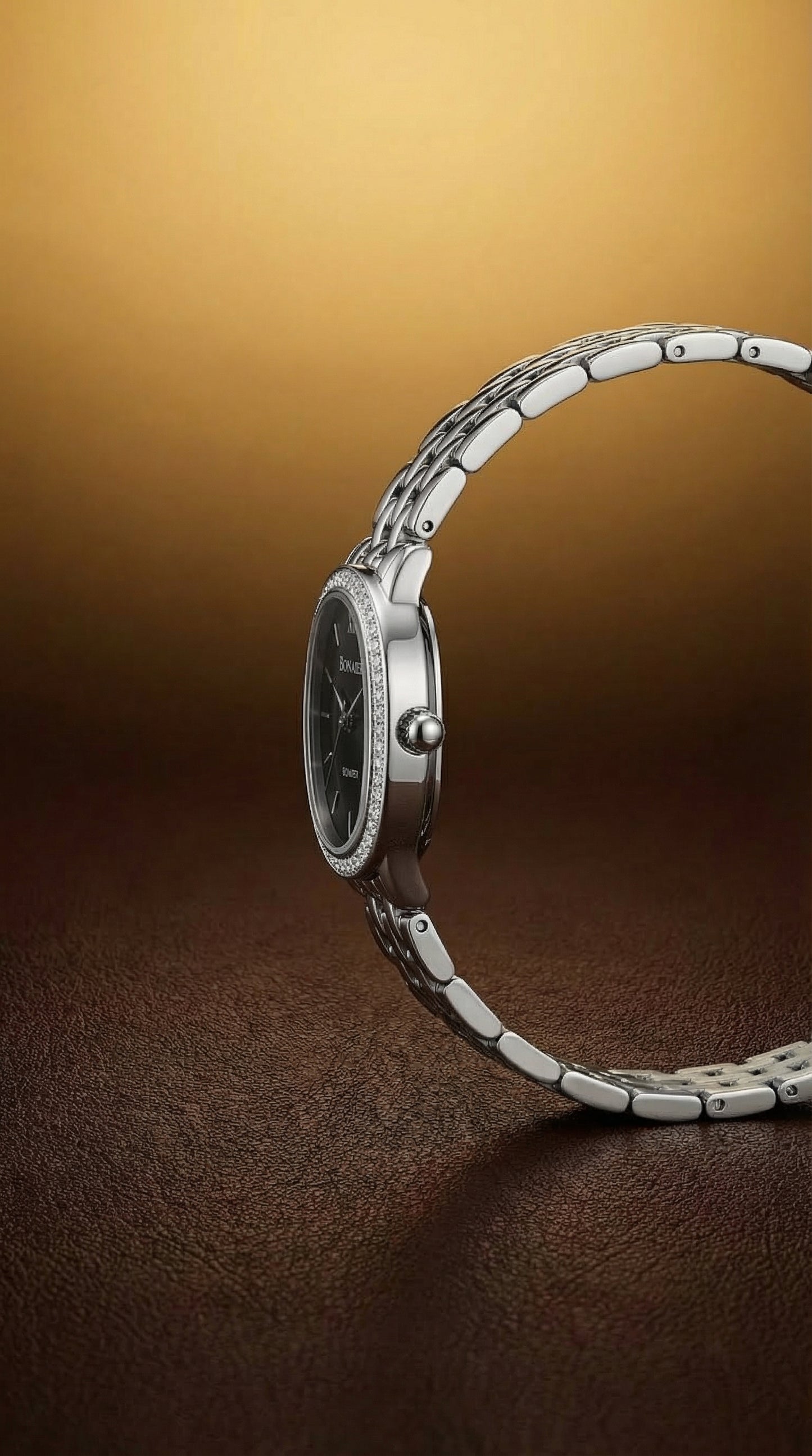 BONMIR Oval Crystal Bezel Quartz Watch