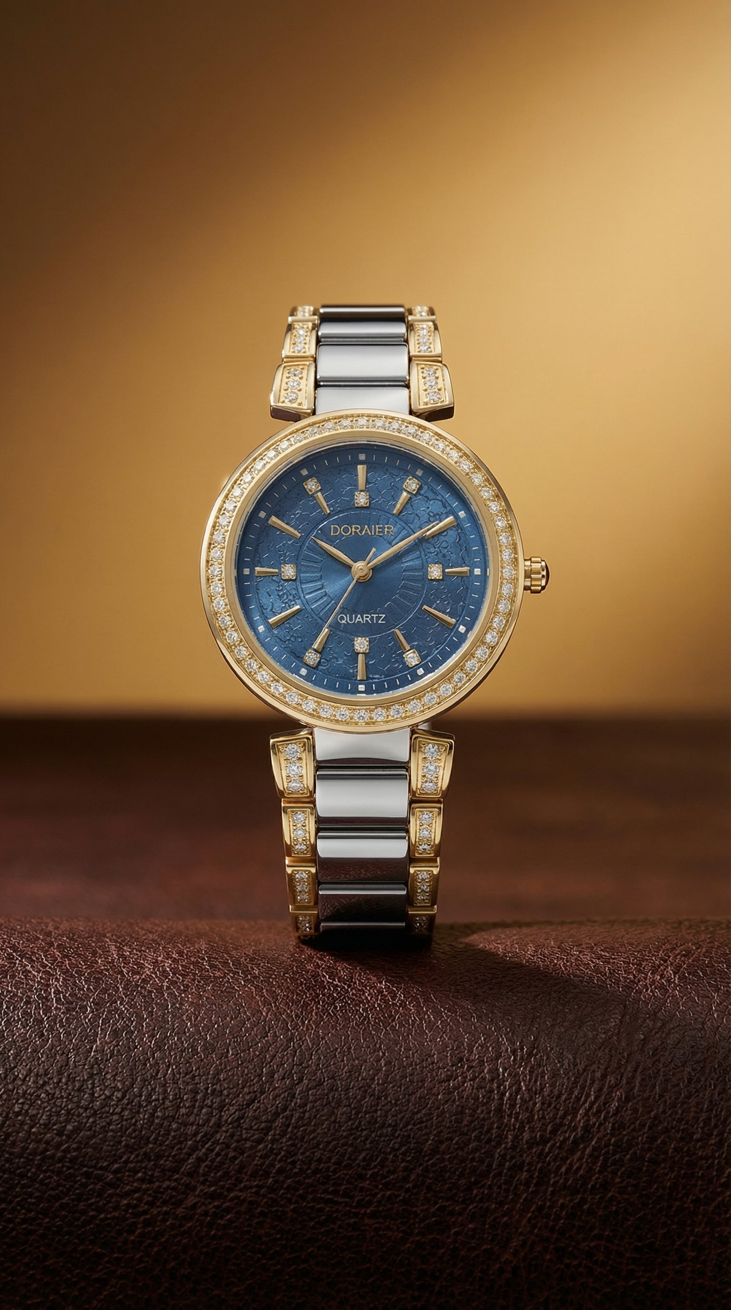 DORAER Two-Tone Crystal Bezel Quartz Watch