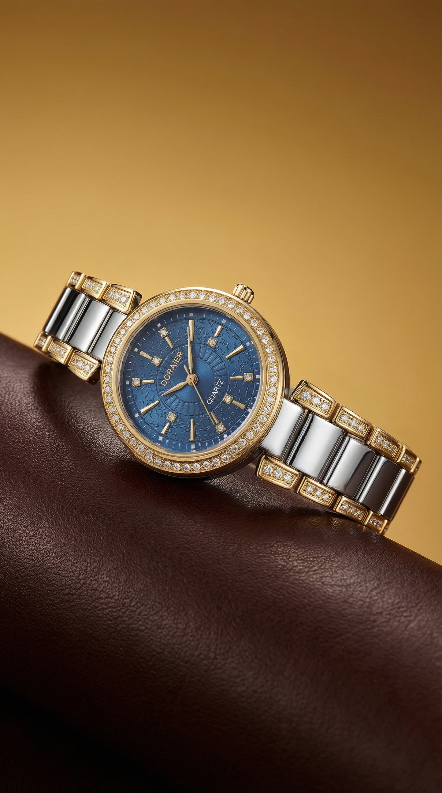 DORAER Two-Tone Crystal Bezel Quartz Watch