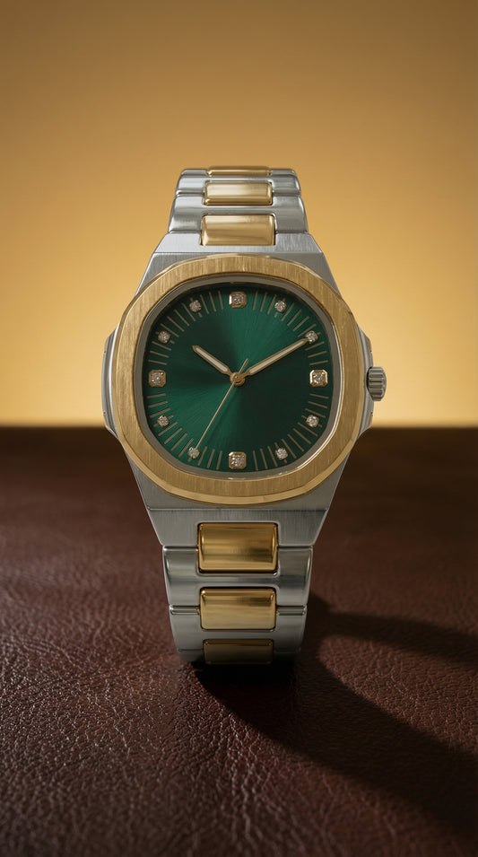 Luxury Two-Tone Cushion Case Quartz Watch