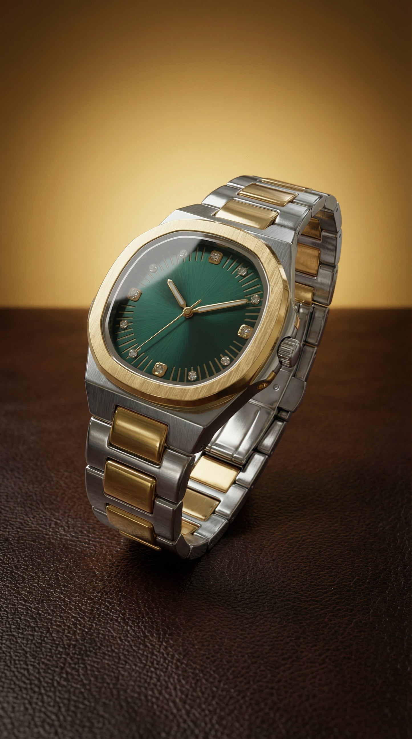 Luxury Two-Tone Cushion Case Quartz Watch