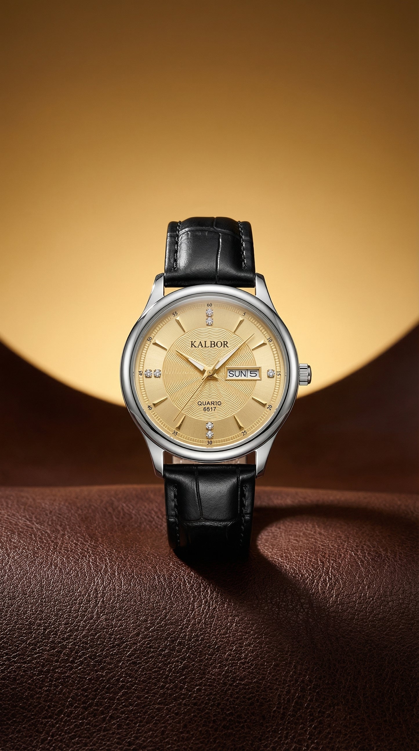 KALBORK Classic Day-Date Quartz Leather Watch