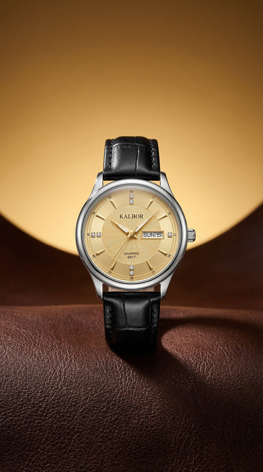 KALBORK Classic Day-Date Quartz Leather Watch