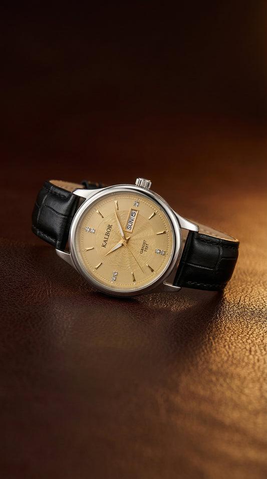 KALBORK Classic Day-Date Quartz Leather Watch